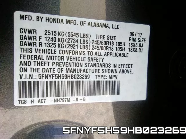 5FNYF5H59HB023269 фото 2
