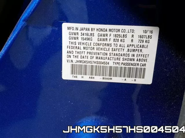 JHMGK5H57HS004504 фото 2