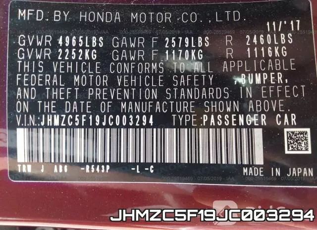 JHMZC5F19JC003294 фото 10