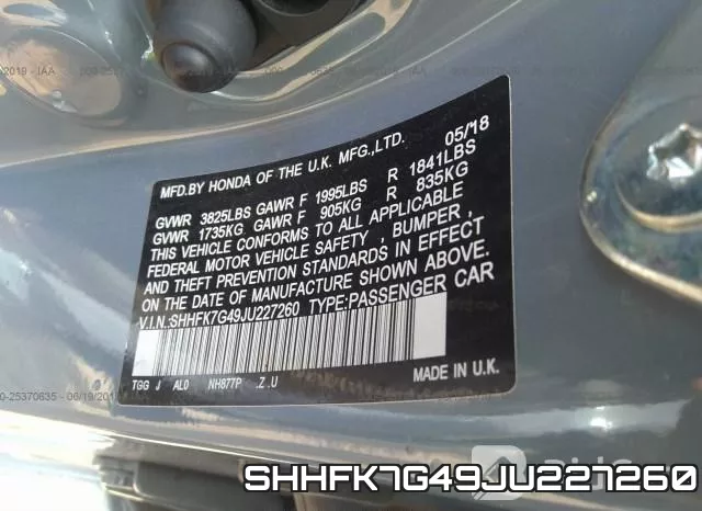 SHHFK7G49JU227260 фото 10
