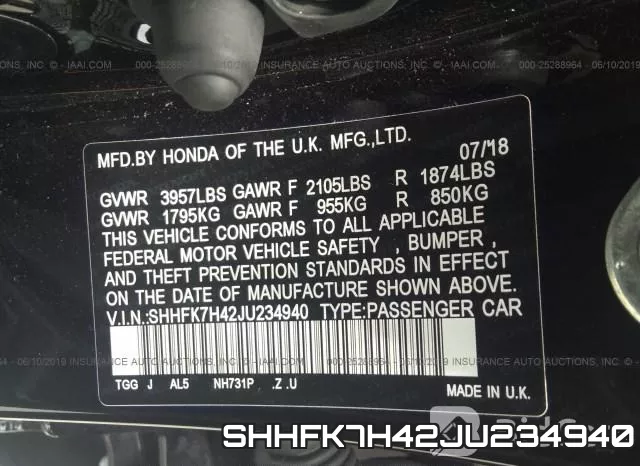SHHFK7H42JU234940 фото 10