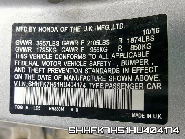 SHHFK7H51HU404174 фото 2