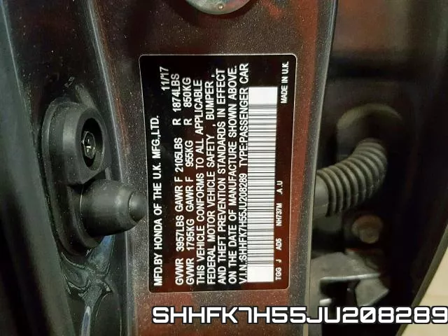 SHHFK7H55JU208289 фото 2