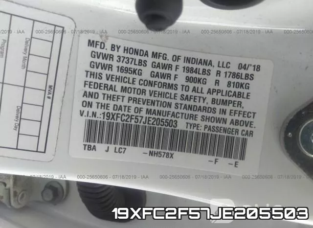 19XFC2F57JE205503 фото 10