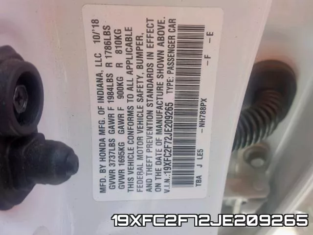 19XFC2F72JE209265 фото 2