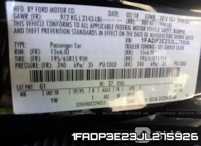 1FADP3E23JL275926 фото 10