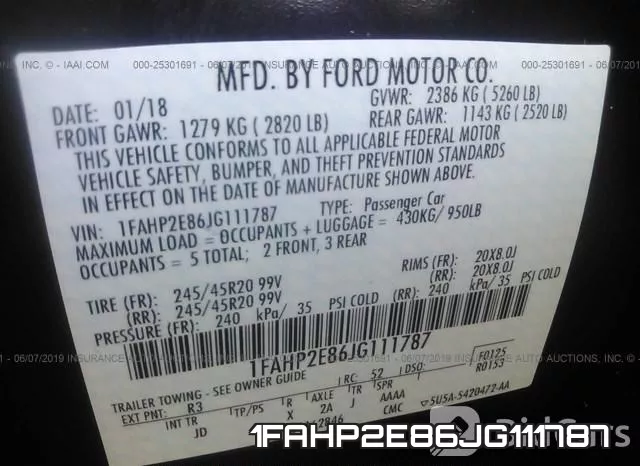 1FAHP2E86JG111787 фото 10