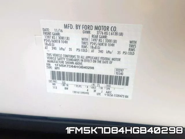 1FM5K7D84HGB40298 фото 2