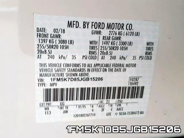 1FM5K7D85JGB15206 фото 2