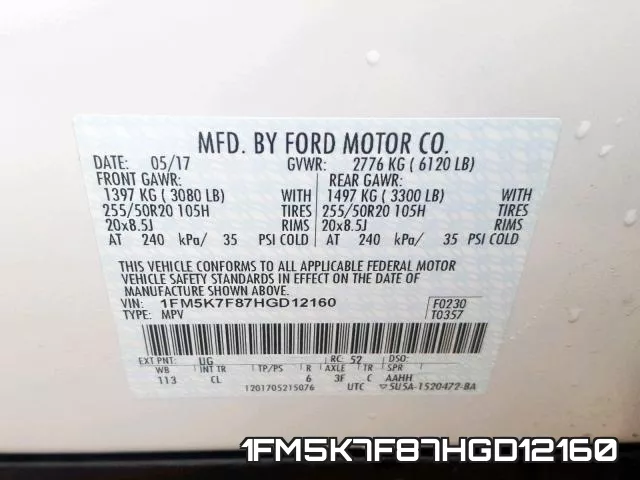 1FM5K7F87HGD12160 фото 2