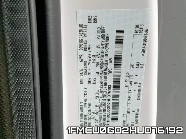 1FMCU0GD2HUD76192 фото 2