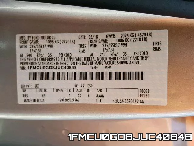 1FMCU0GD8JUC40848 фото 2