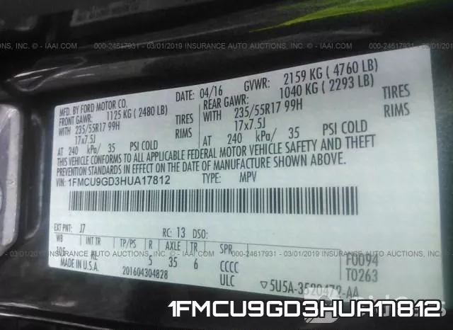 1FMCU9GD3HUA17812 фото 10