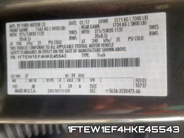 1FTEW1EF4HKE45543 фото 2