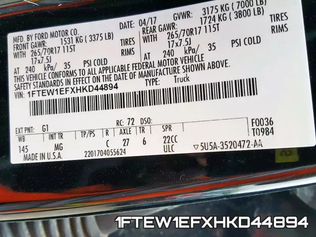 1FTEW1EFXHKD44894 фото 2