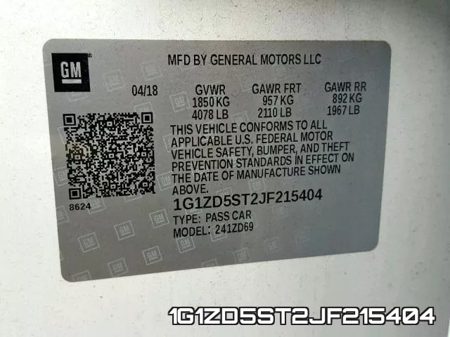 1G1ZD5ST2JF215404 фото 2