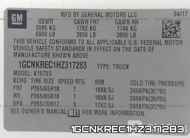 1GCNKREC1HZ317283 фото 10