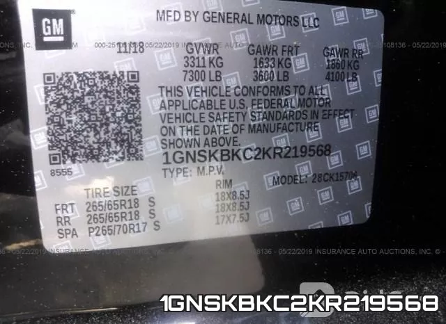 1GNSKBKC2KR219568 фото 10
