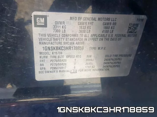 1GNSKBKC3HR178859 фото 2