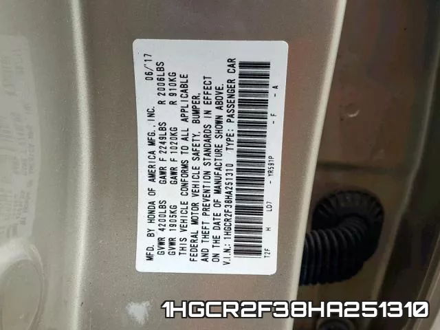 1HGCR2F38HA251310 фото 2