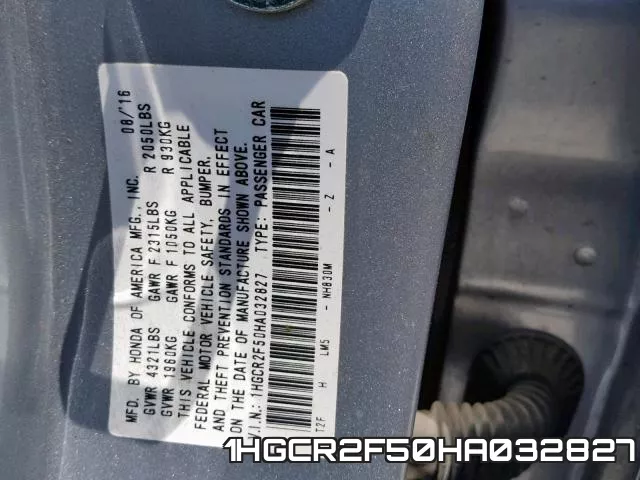1HGCR2F50HA032827 фото 2