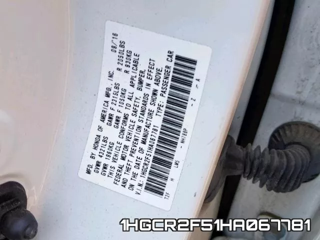 1HGCR2F51HA067781 фото 2