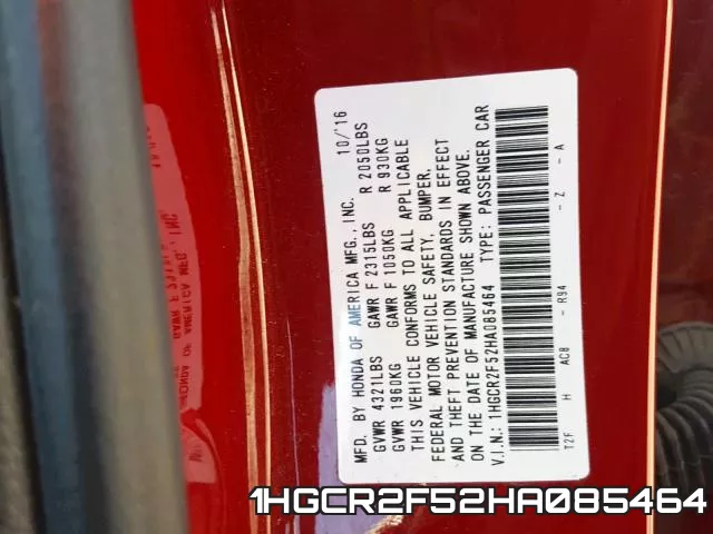 1HGCR2F52HA085464 фото 2