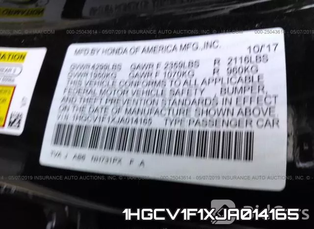 1HGCV1F1XJA014165 фото 10