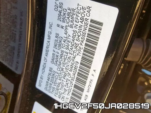 1HGCV2F50JA028519 фото 2