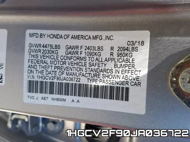 1HGCV2F90JA036722 фото 2