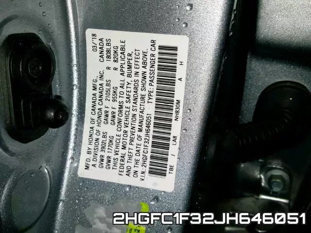 2HGFC1F32JH646051 фото 2