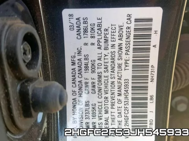 2HGFC2F53JH545933 фото 2
