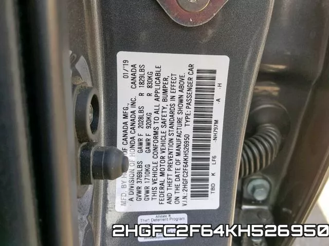 2HGFC2F64KH526950 фото 2