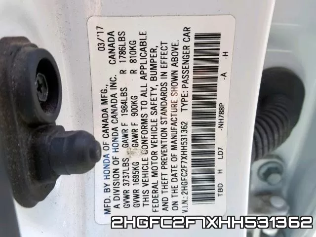 2HGFC2F7XHH531362 фото 2