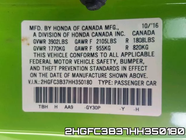 2HGFC3B37HH350180 фото 2