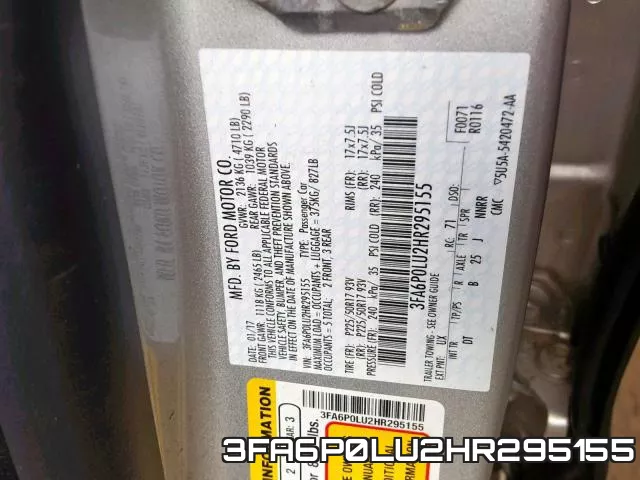 3FA6P0LU2HR295155 фото 2