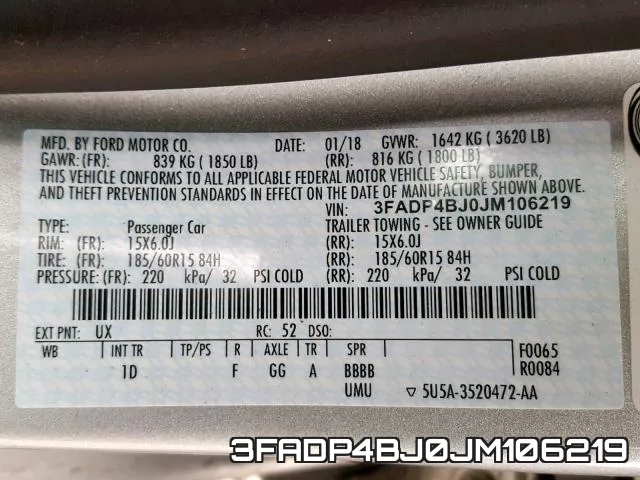 3FADP4BJ0JM106219 фото 2