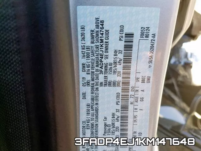 3FADP4EJ1KM147648 фото 2