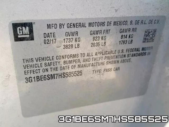 3G1BE6SM7HS585525 фото 2
