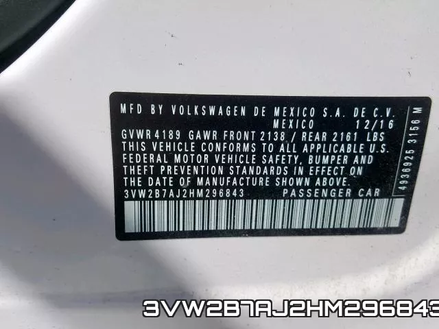 3VW2B7AJ2HM296843 фото 2