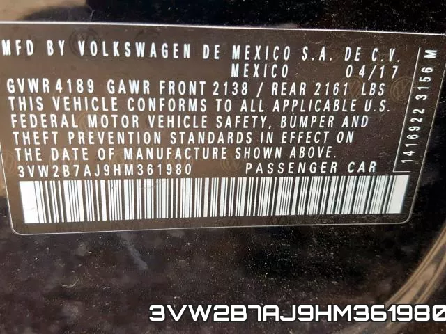 3VW2B7AJ9HM361980 фото 2