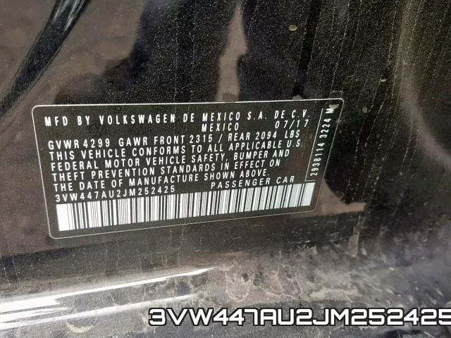 3VW447AU2JM252425 фото 2