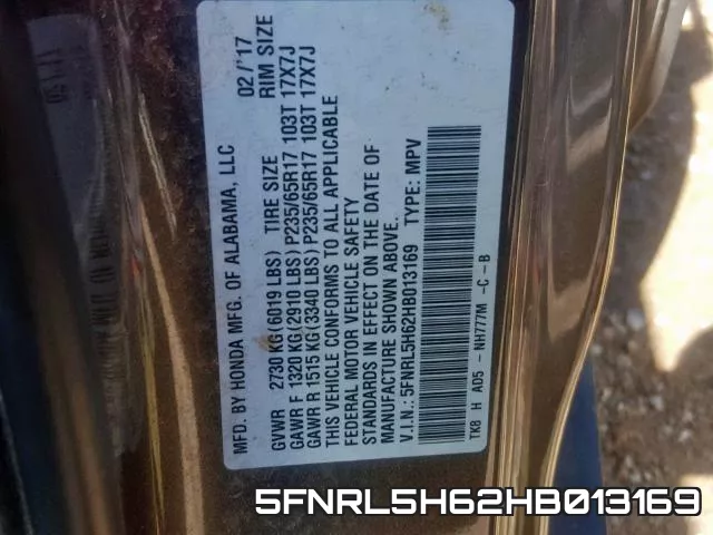 5FNRL5H62HB013169 фото 2