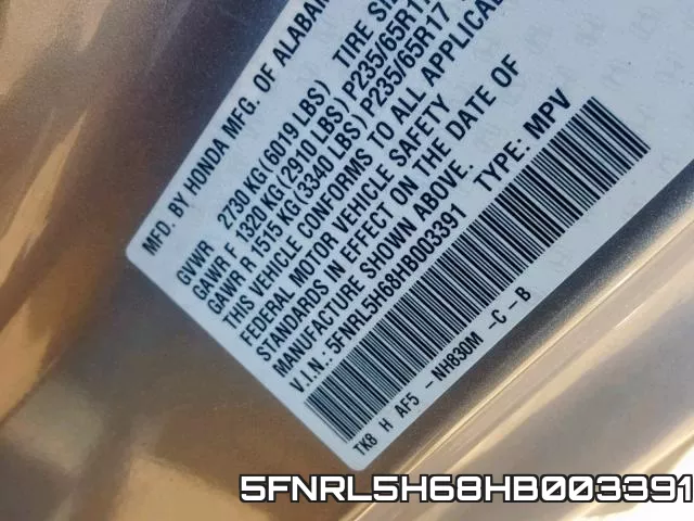 5FNRL5H68HB003391 фото 2