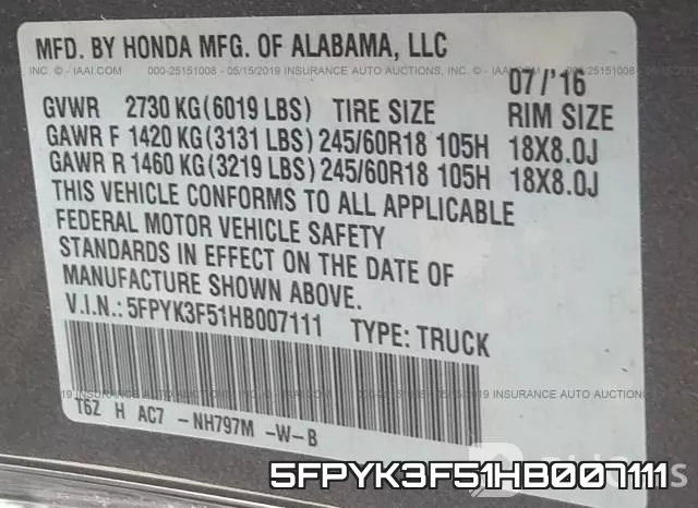 5FPYK3F51HB007111 фото 10