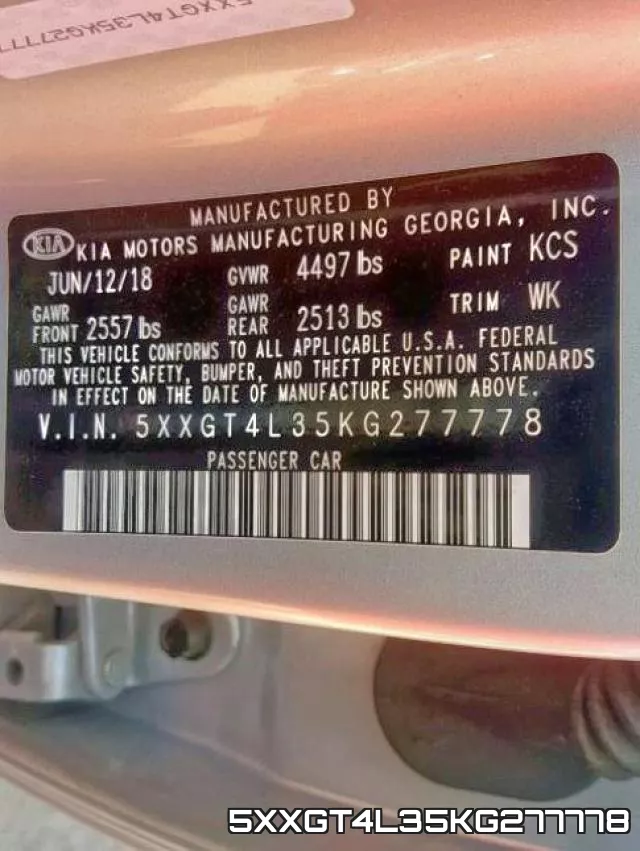 5XXGT4L35KG277778 фото 2
