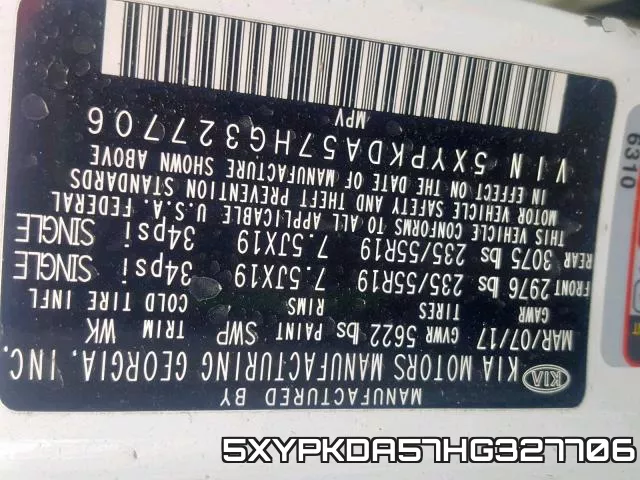 5XYPKDA57HG327706 фото 2
