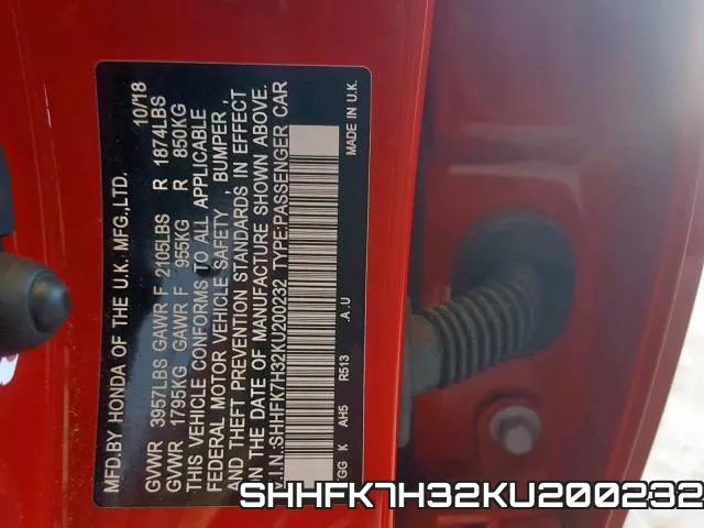 SHHFK7H32KU200232 фото 2