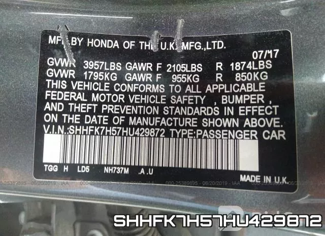 SHHFK7H57HU429872 фото 10