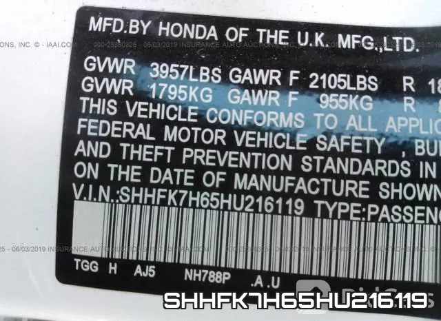 SHHFK7H65HU216119 фото 10